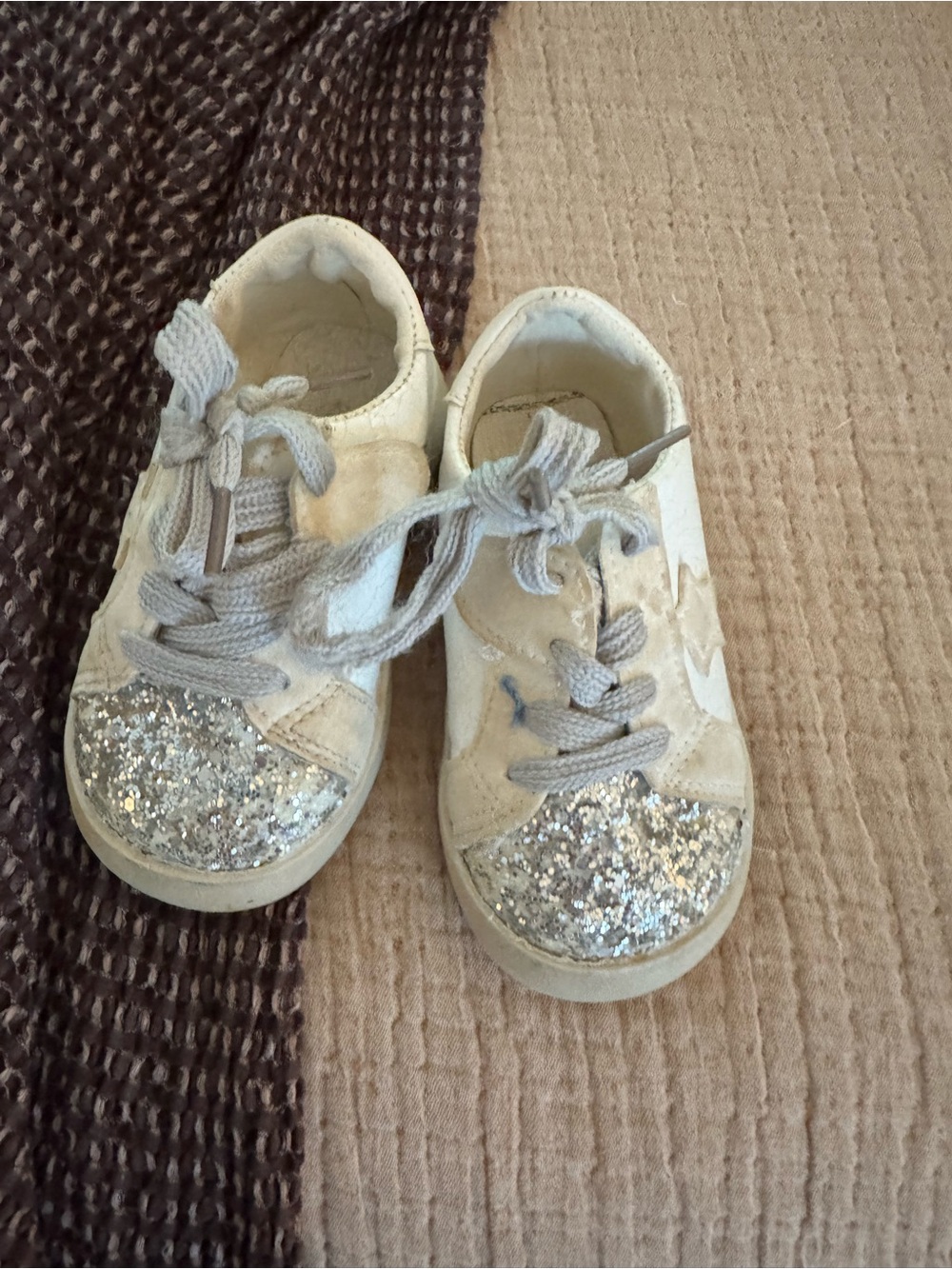 Amazon Kids White Sneakers with Silver Glitter Toe